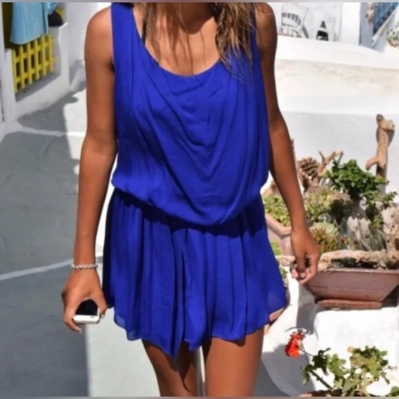 Women’s ALICE + OLIVIA Cobalt Blue SILK Sleeveless Blouson Mini Dress Size S - Picture 1 of 12